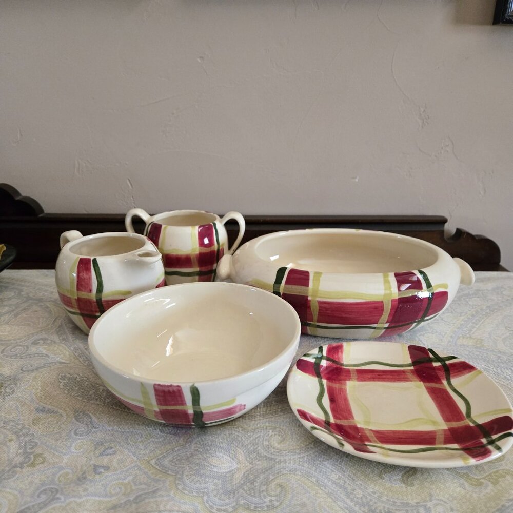 Purinton Normandy Plaid Slip Ware 5 pieces